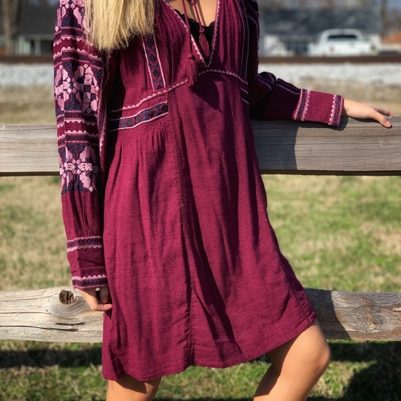 🔥FREE PEOPLE🔥All My Life Boho Mini Dress Wine Small NWT - Picture 9 of 11